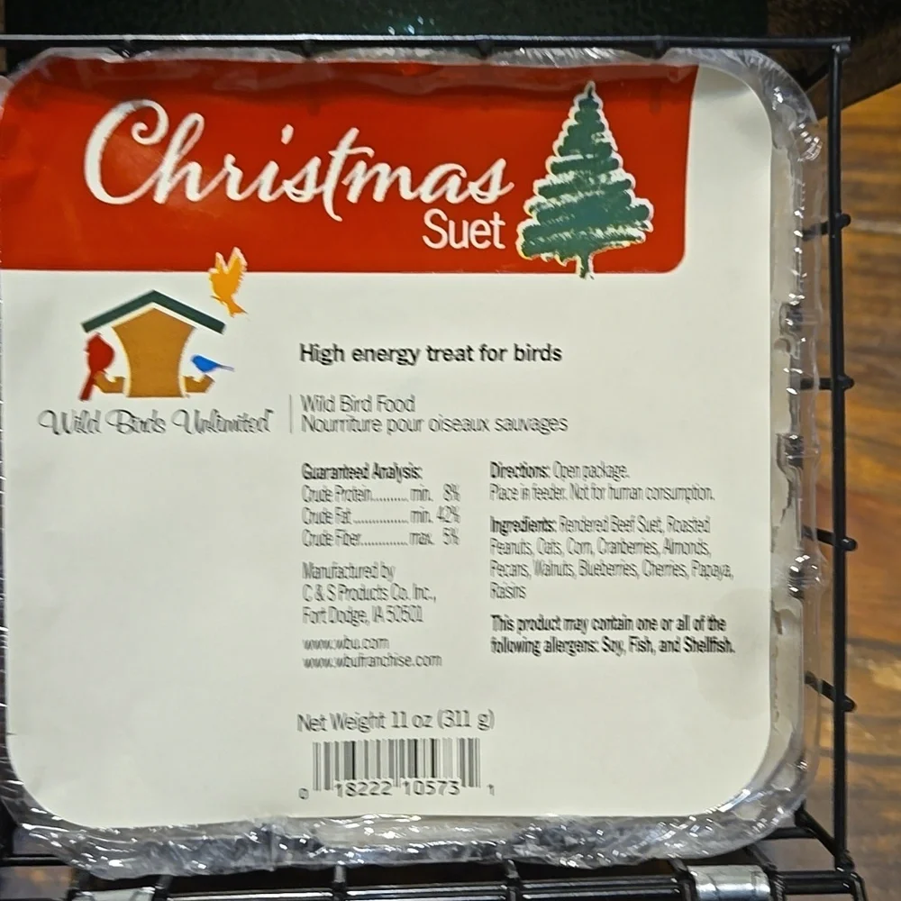 Green and Black Bird Feeder with Red Ribbon & Bird Suet New